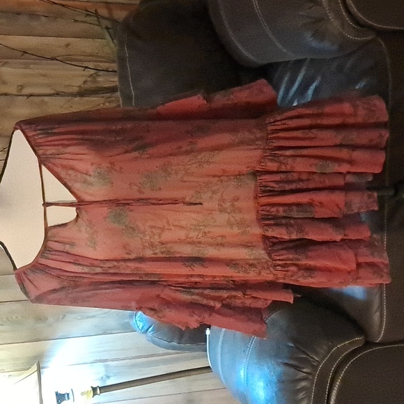 Free People Red Sunsetter Bell Sleeves Mini Dress Size M - Picture 2 of 8